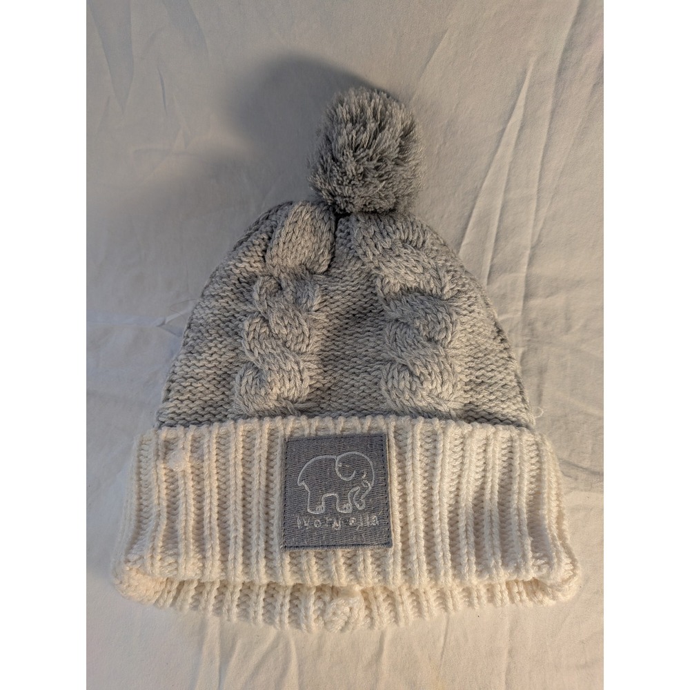 Ivory‎ Ella Grey Cream Cable Knit Pom Pom Beanie Faux Shearling Lined Hat